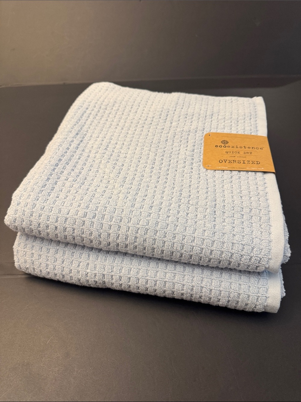 10pc ECOEXISTENCE Quick Dry 100% Cotton Oversized Bath Towel Set - Powder Blue - Picture 2 of 9